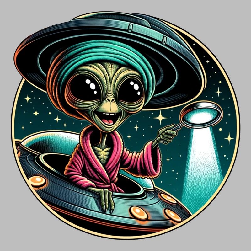 Alien detective in UFO light