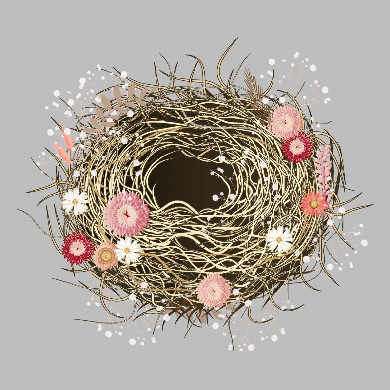 leeres Vogelnest oder Osternest mit Trockenblumen