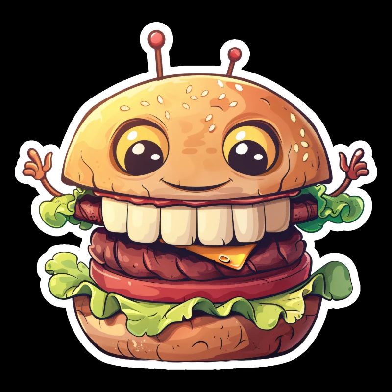 Un hamburger mignon avec des dents – Cartoon Burger