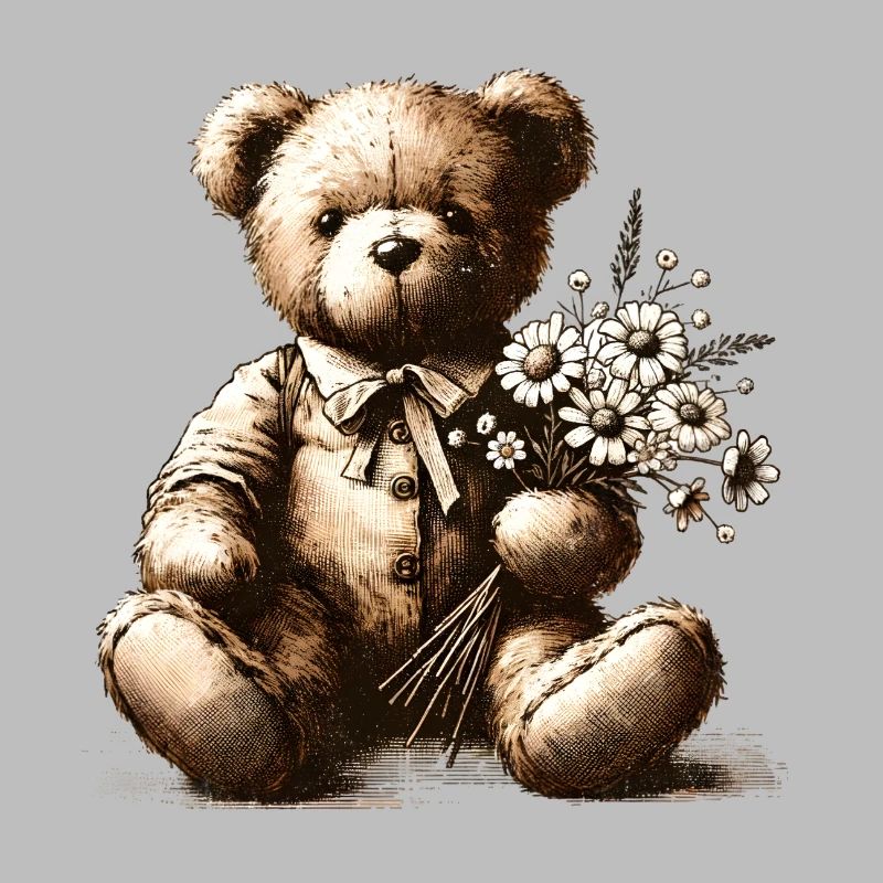 Vintage-Teddy mit Blumen: Ein Hauch von Nostalgie