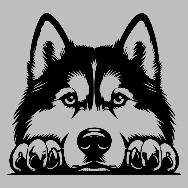 Husky head with paws