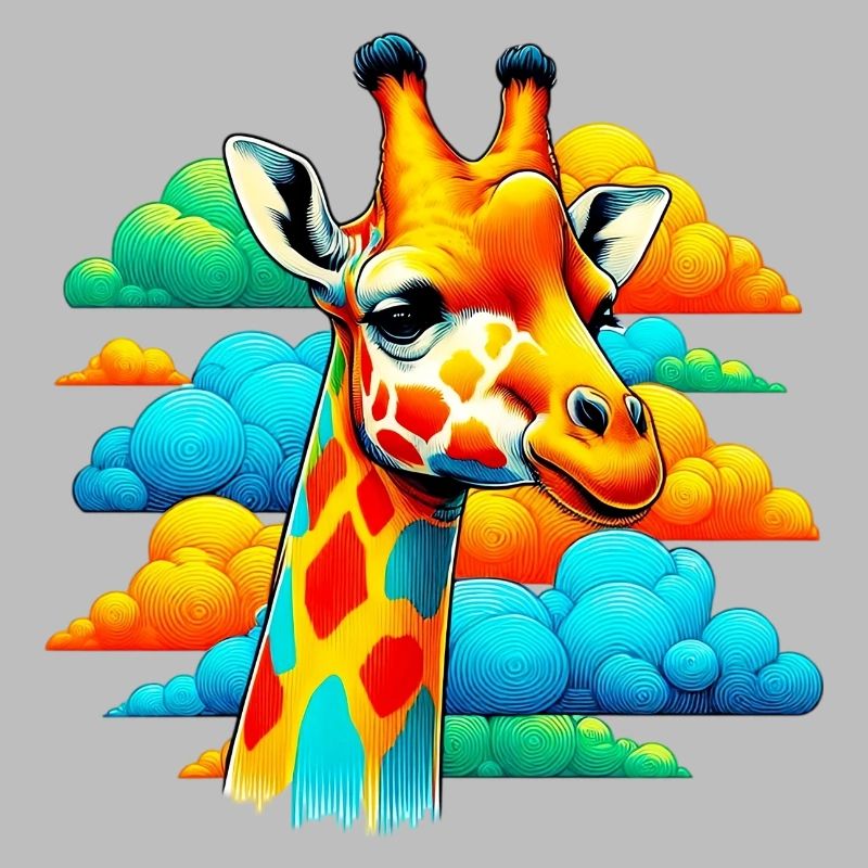 Giraffe with head in cloud clouds