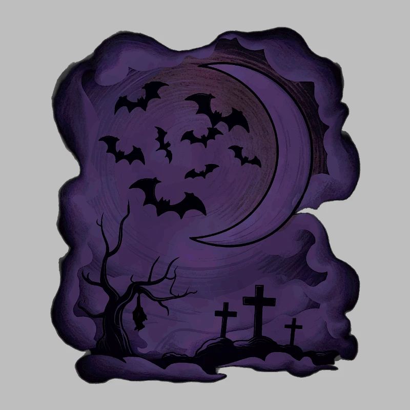 Fledermäuse, Mondsichel, Gräber, Bäume