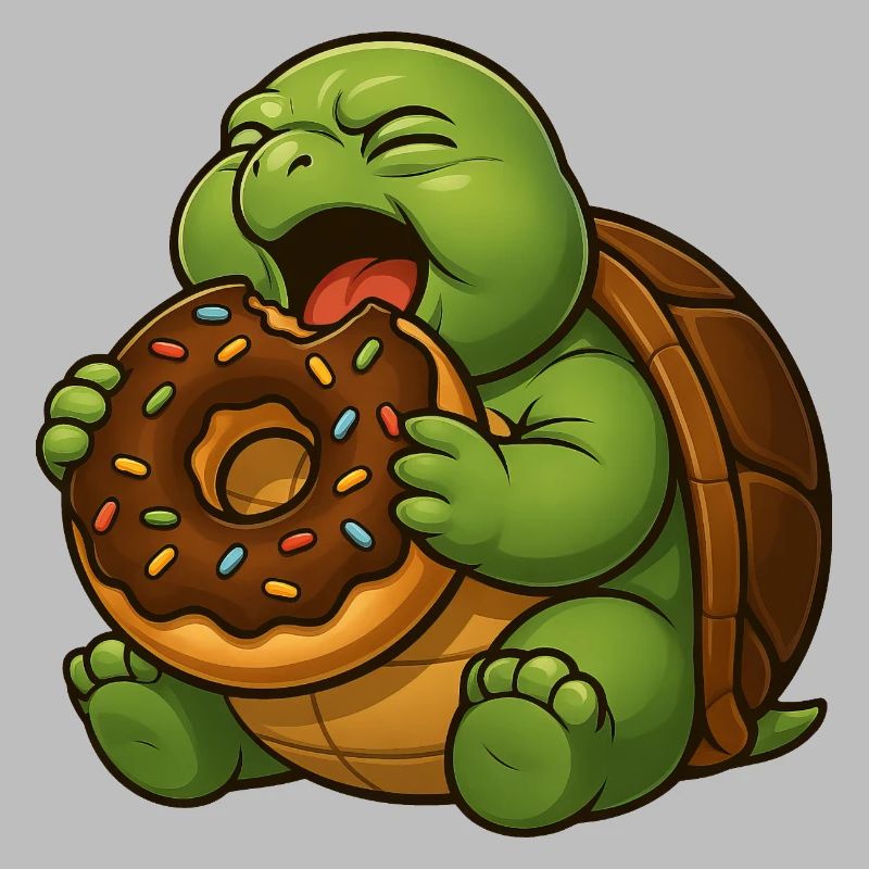 Cute Turtle with Donut Snacking Dessert