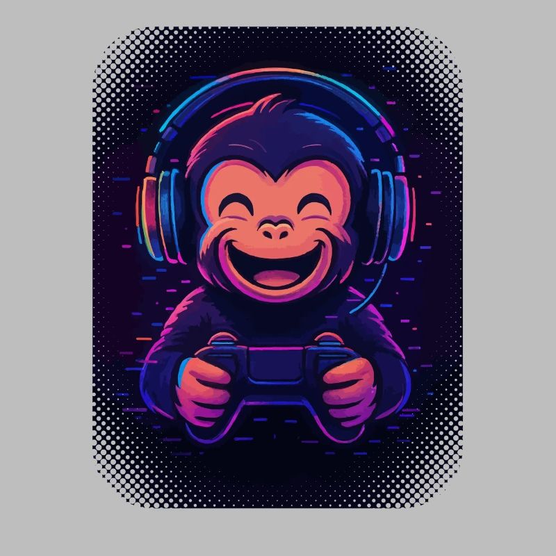 Cooler Affe mit Kopfhörern, Brille und Gamepad