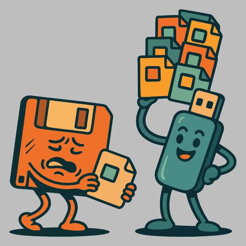 Diskette vs. USB-Laufwerk Retro Tech Sarkasmus
