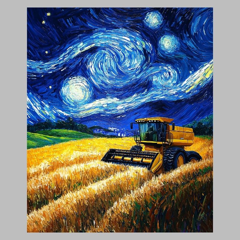 moissonneuse-batteuse fermier style van gogh étoilé