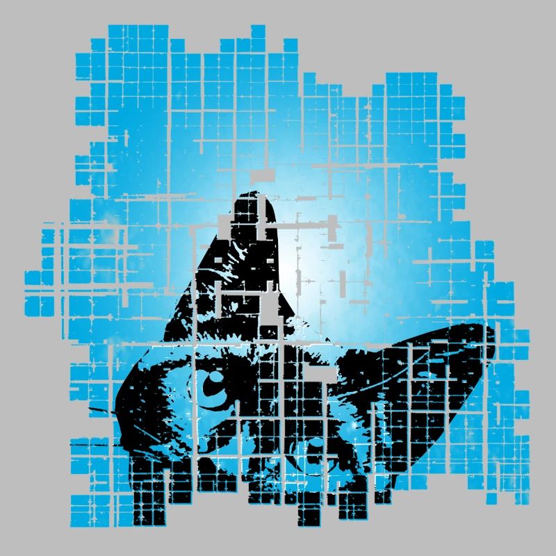 Cat in Pixel Grid Blue