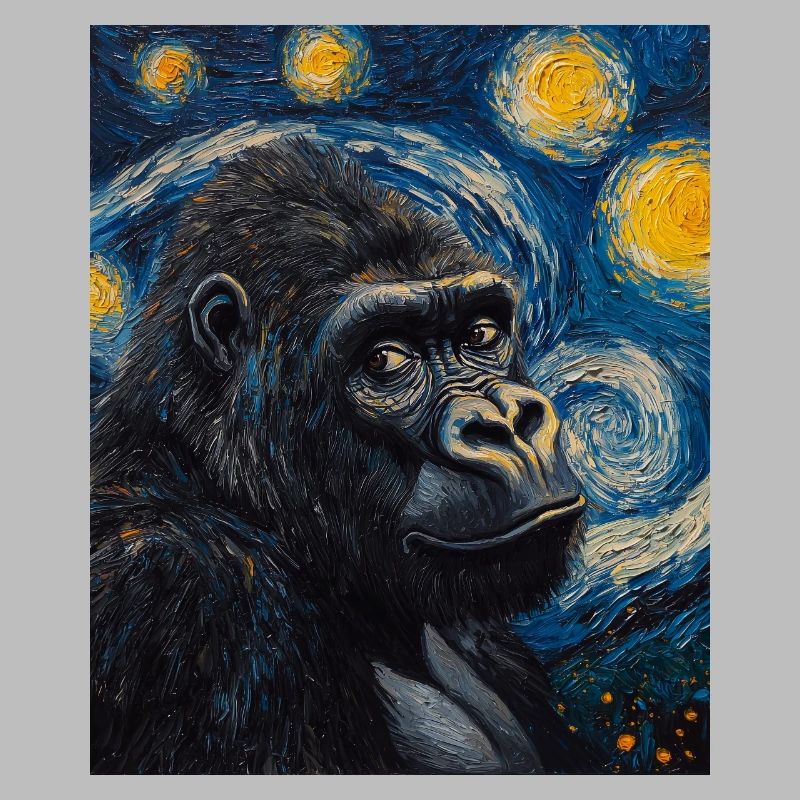 Gorilla Gorillas Monkey Van Gogh Style Starry Night