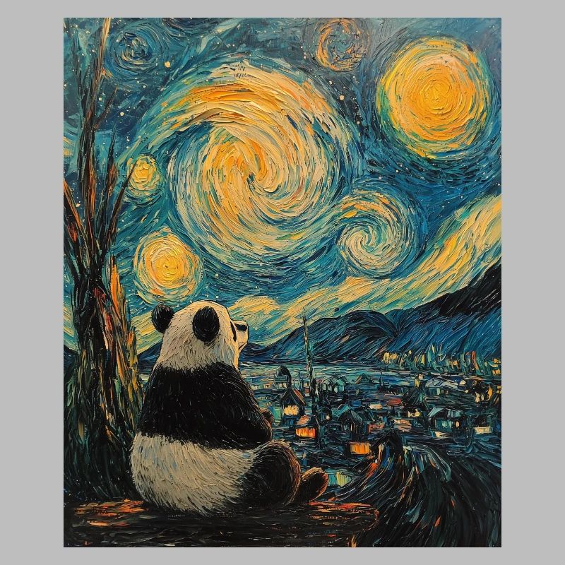 Panda Bär Van Gogh Style Starry Night