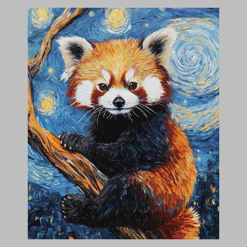 Red Panda Bear Van Gogh Style Starry Night