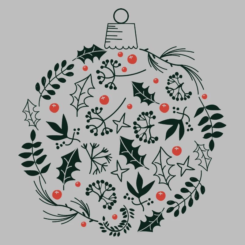 Weihnachtskugel mit Stechpalme und Vogelbeerblättern