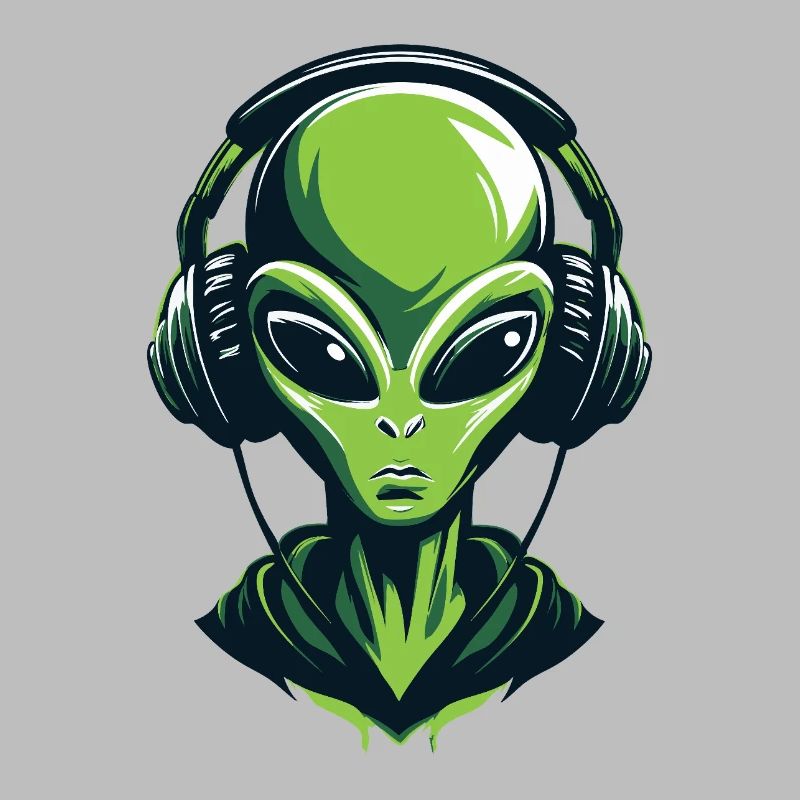 Alien mit Kopfhörern – Minimalistic Techno design