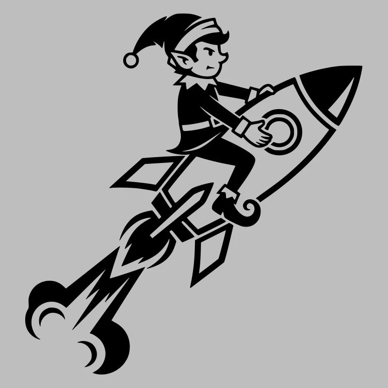Gnome on rocket flying cartoon design