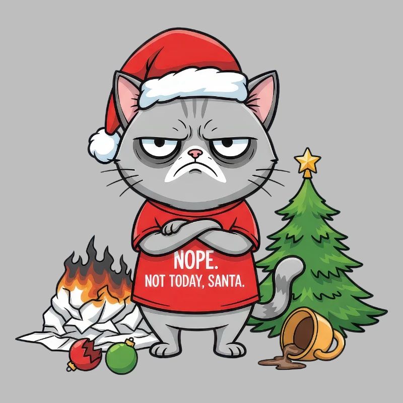 Grimmiger Weihnachtskater verweigert Santa