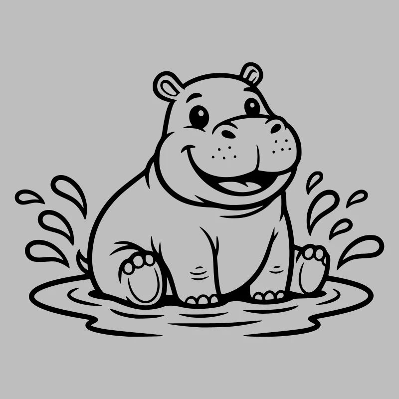 Cute Hippo Baby in Water Comic Vector
