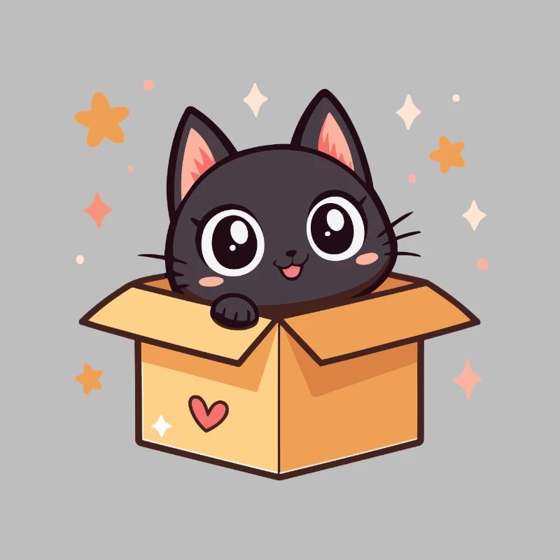 Chat noir mignon dans une boîte