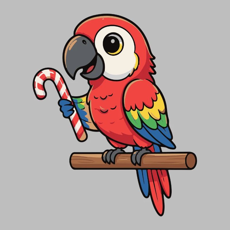 Cheerful parrot with candy cane