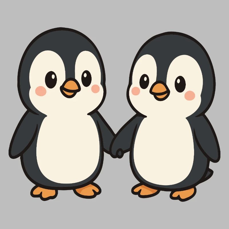 Two penguins holding hands