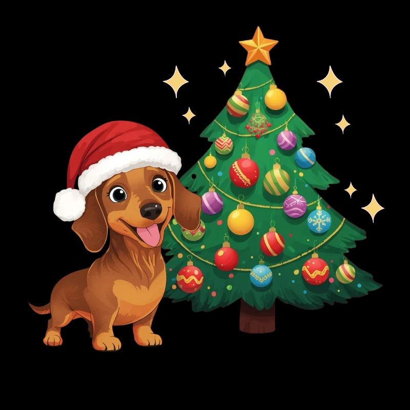 Teckel avec le Sapin de Noël du Chapeau de Noël