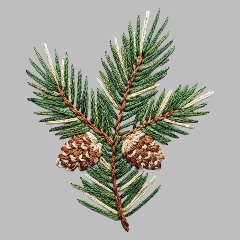 Branche de Noël brodée – vert subtil (imprimé)