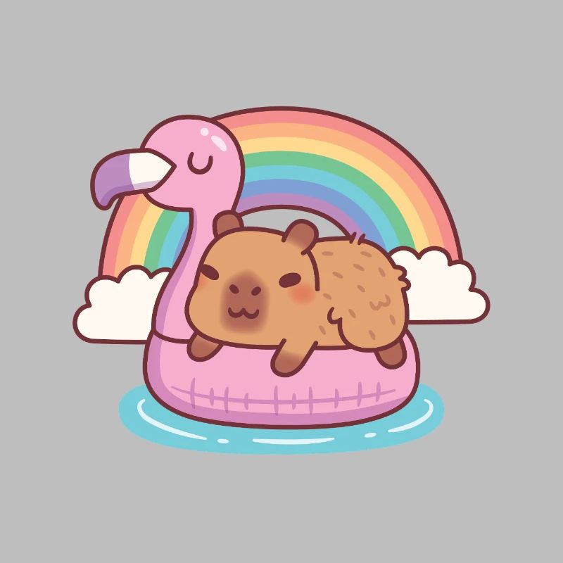 Mignons frissons de capybara sur Flamingo Float Rainbow