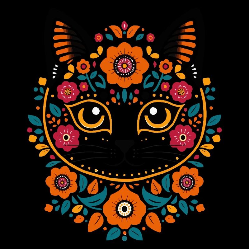 Chat fleur dans le style folklorice