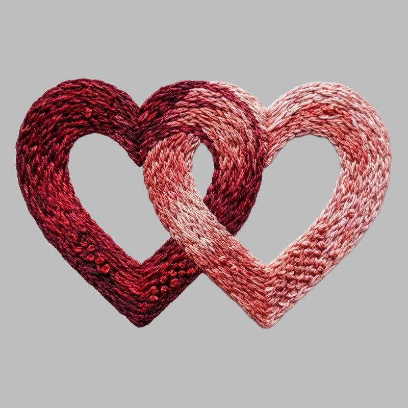 Two Valentine's Day Hearts Embroidered Look (Printed)