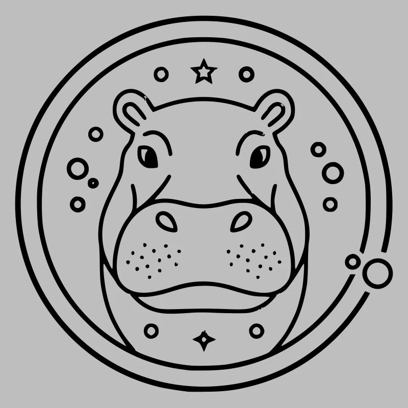 Hippopotamus Starry Sky Circle Outline