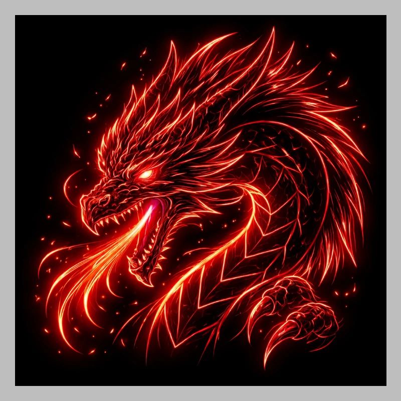 Neon dragon in red fire