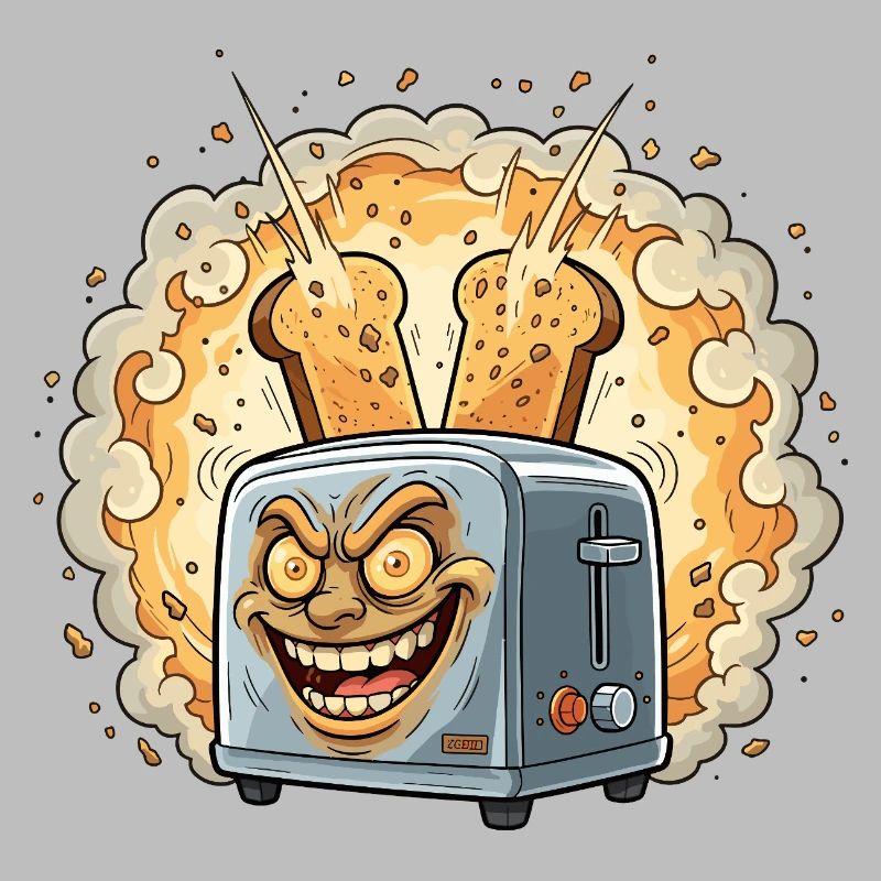Lachender Toaster Krümel Explosion