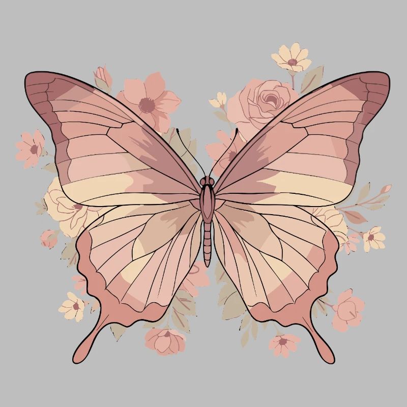 Papillon rose avec des fleurs