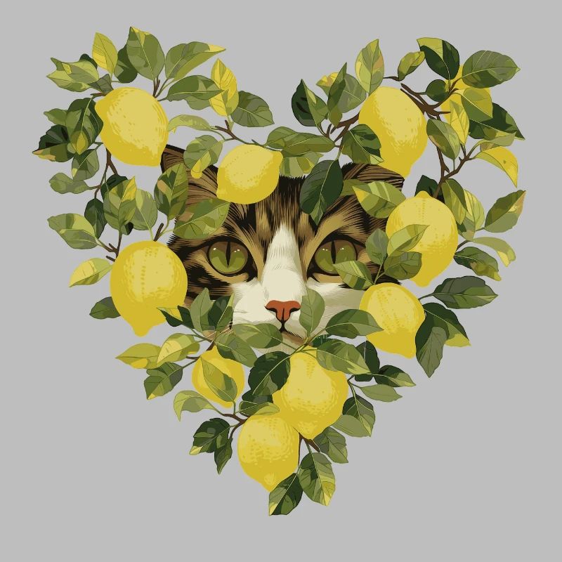Chat se cache dans un cœur de citron