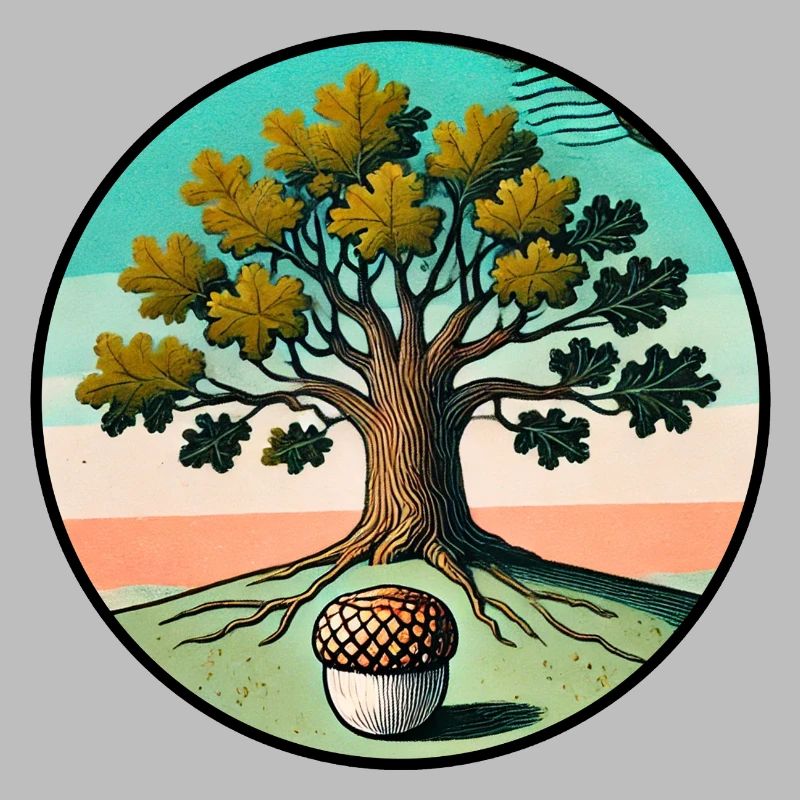 Retro-Baum des Lebens mit Eichel