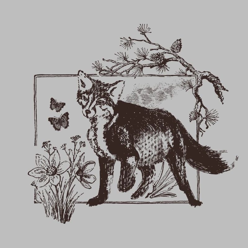 Forest fox in a floral frame