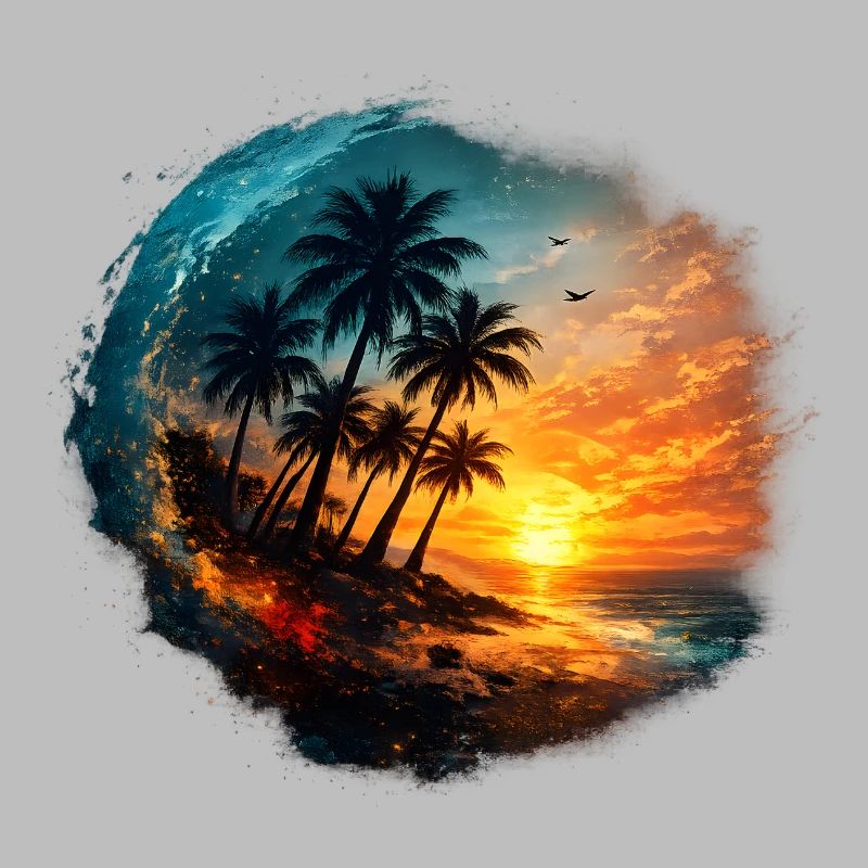 Coucher soleil palmier plage