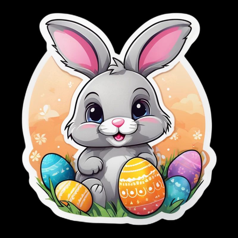 Pastel Easter Bunny and Colorful Eggs