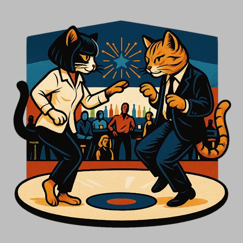 Two Retro Cats Dancing – Vintage Style