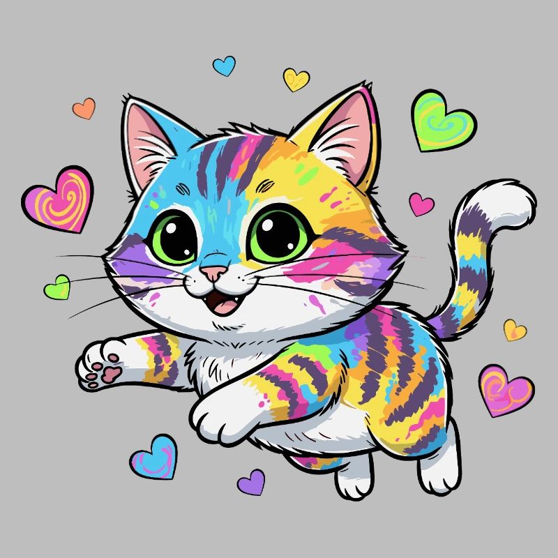 Chat arc-en-ciel au cœur