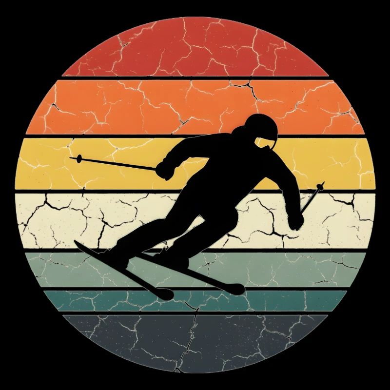 Skier silhouette cracked sunset