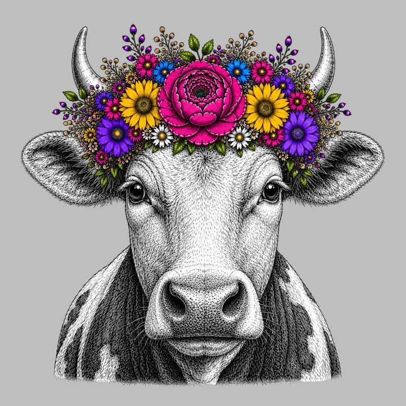 Vache avec couronne de fleurs