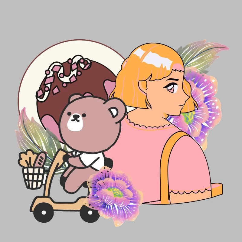 Kawaii Bear on Mobility Scooter & Sweets
