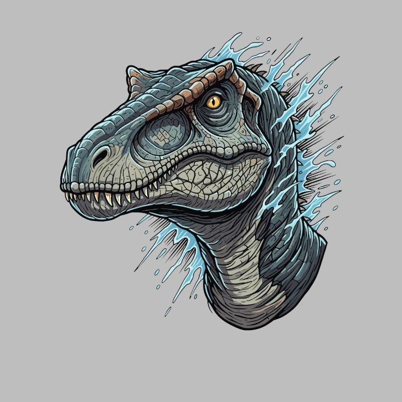 Dino head with blue splashes