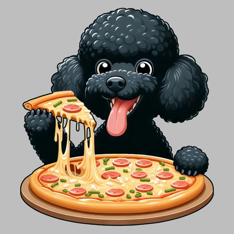 Comic Pudel mit Pizza