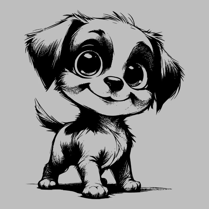 chien mignon avec de grands yeux trait dessin