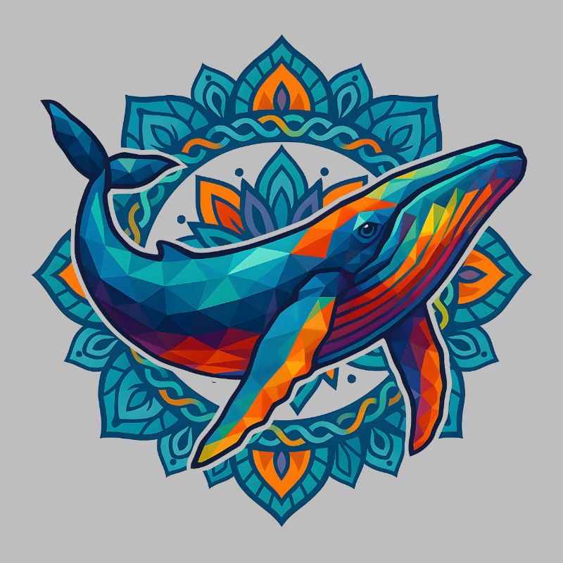 WPAP Polygon Style Animals Whale Flowers Wreath