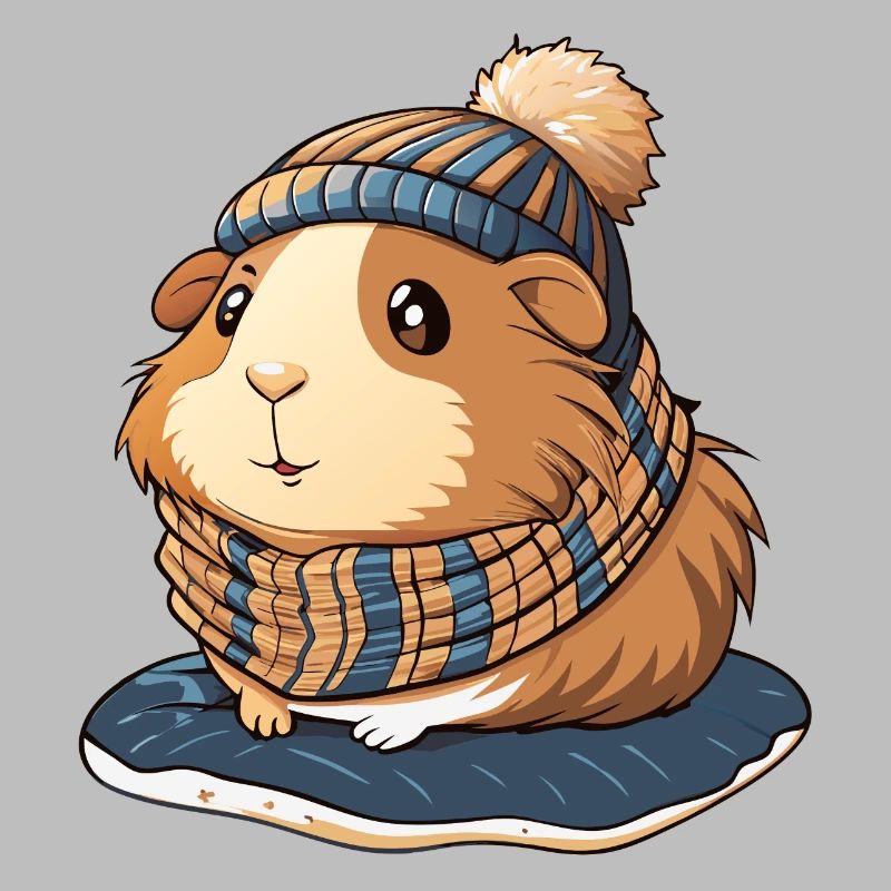 Mignon cochon d’Inde avec écharpe et chapeau à pompon.