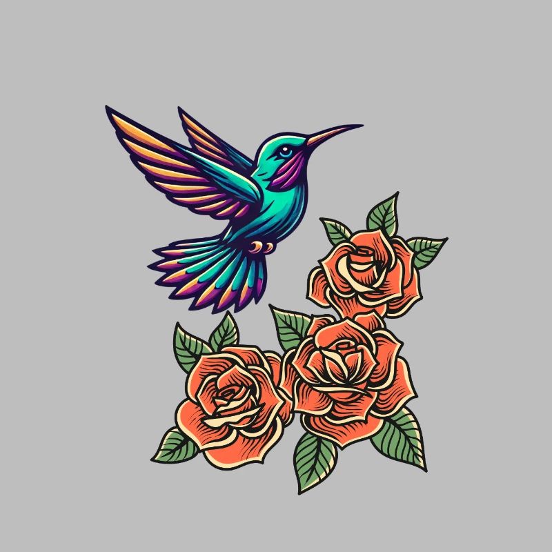 Colibri et roses