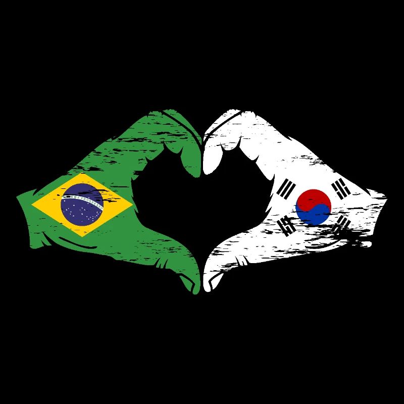 Brésil Corée du Sud drapeau mains forme coeur utilisé