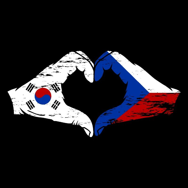 Corée du Sud République tchèque drapeau mains coeur forme utilisé